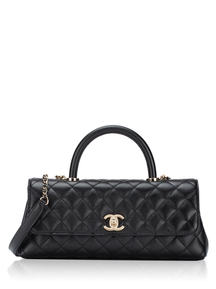 Caviar Coco East West Maxi Top Handle Flap Bag Black