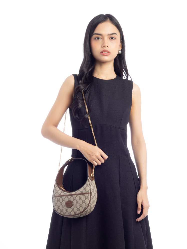 GG Supreme Retro Interlocking G Mini Half Moon Hobo Beige Ebony