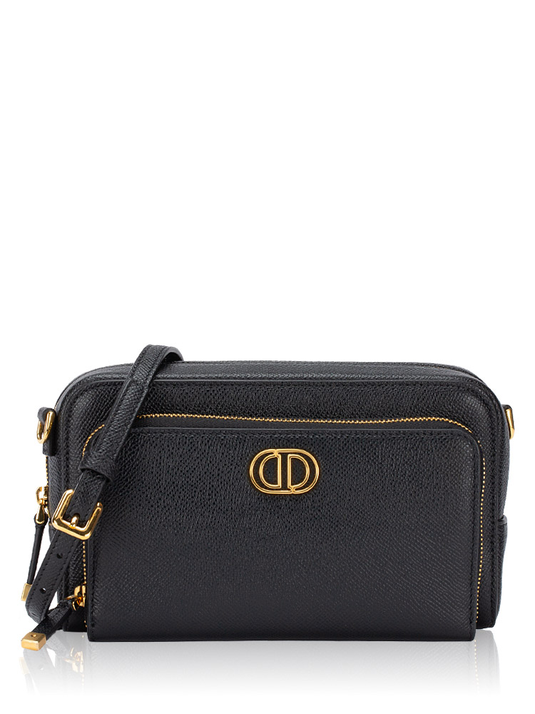 Grained Calfskin Caro Double Pouch Black