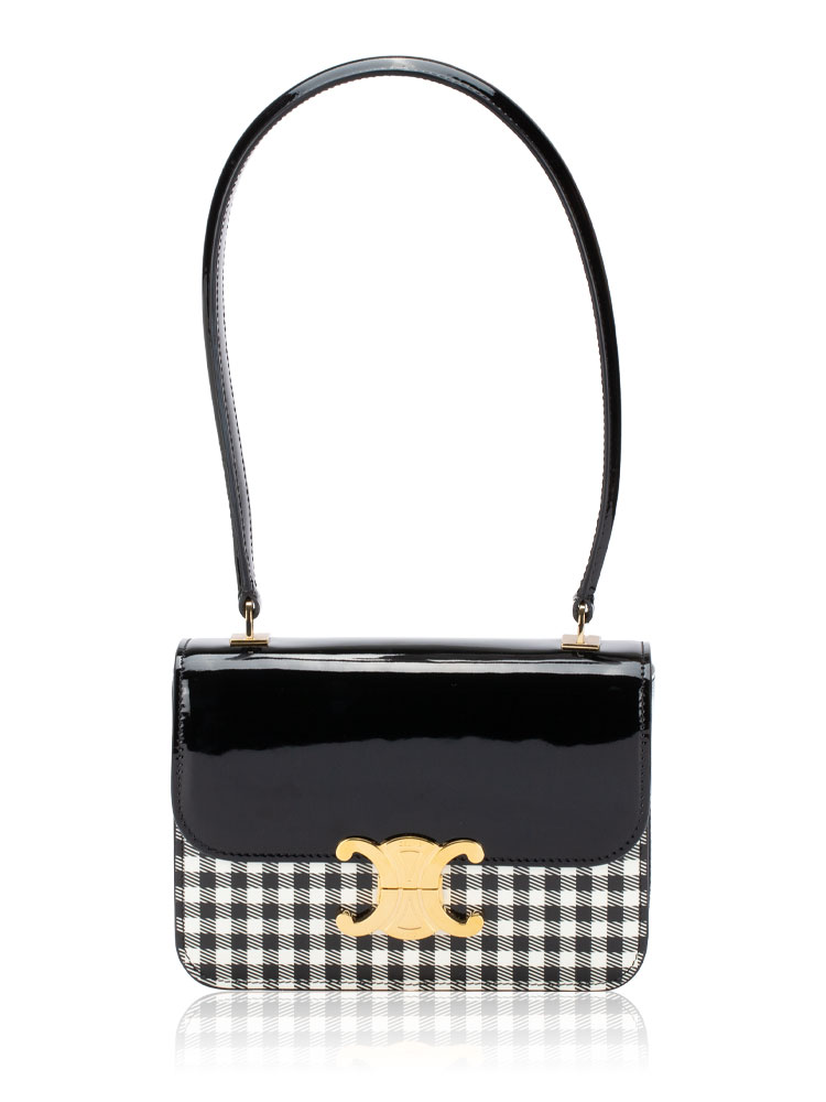 Patent Calfskin Vichy Printed Teen Garance Bag Black White