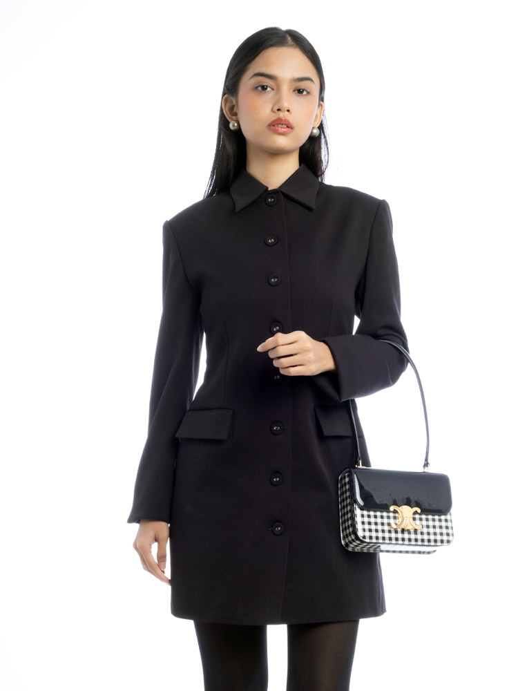 Patent Calfskin Vichy Printed Teen Garance Bag Black White