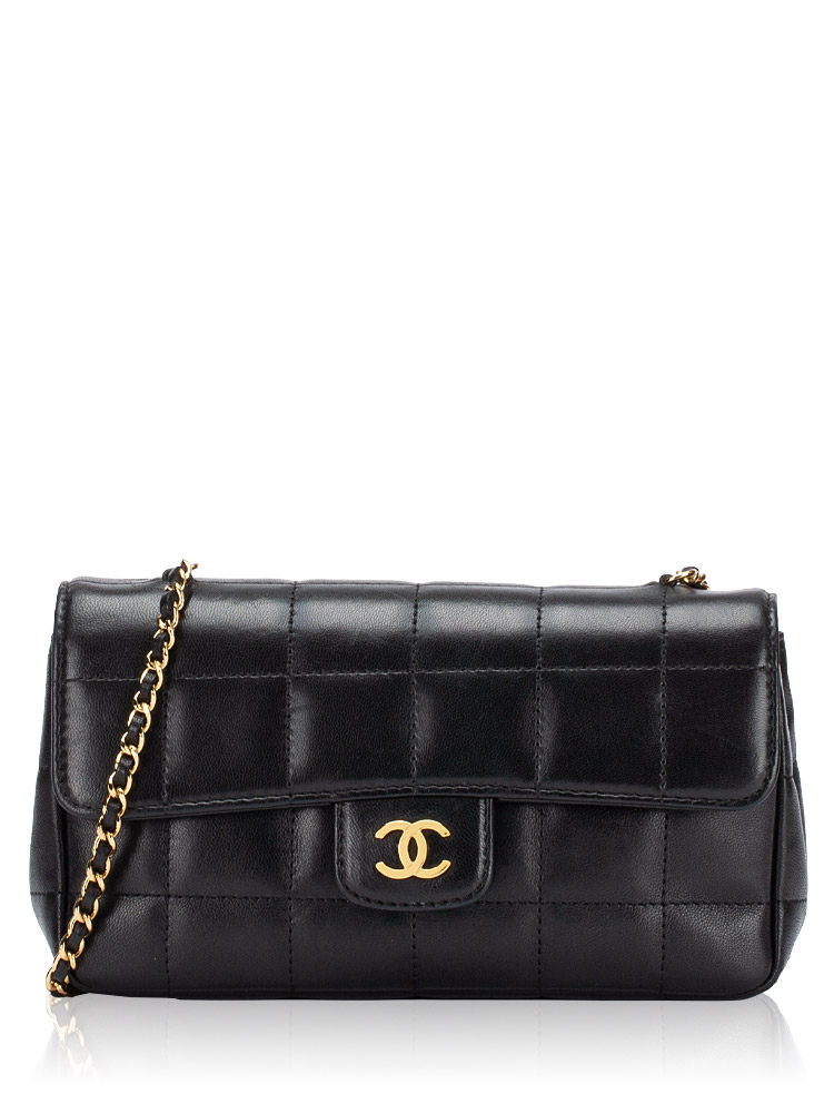 Lambskin Chocolate Bar Camellia Mini Flap Bag Black