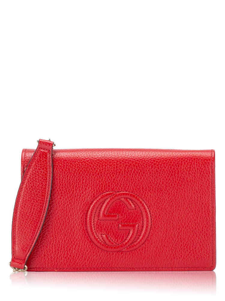 Pebbled Calfskin Soho Wallet On Chain Red