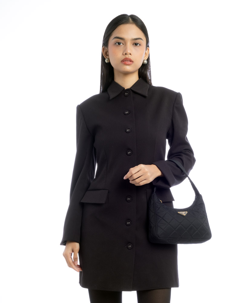 Tessuto Impuntu Mini Hobo Nero