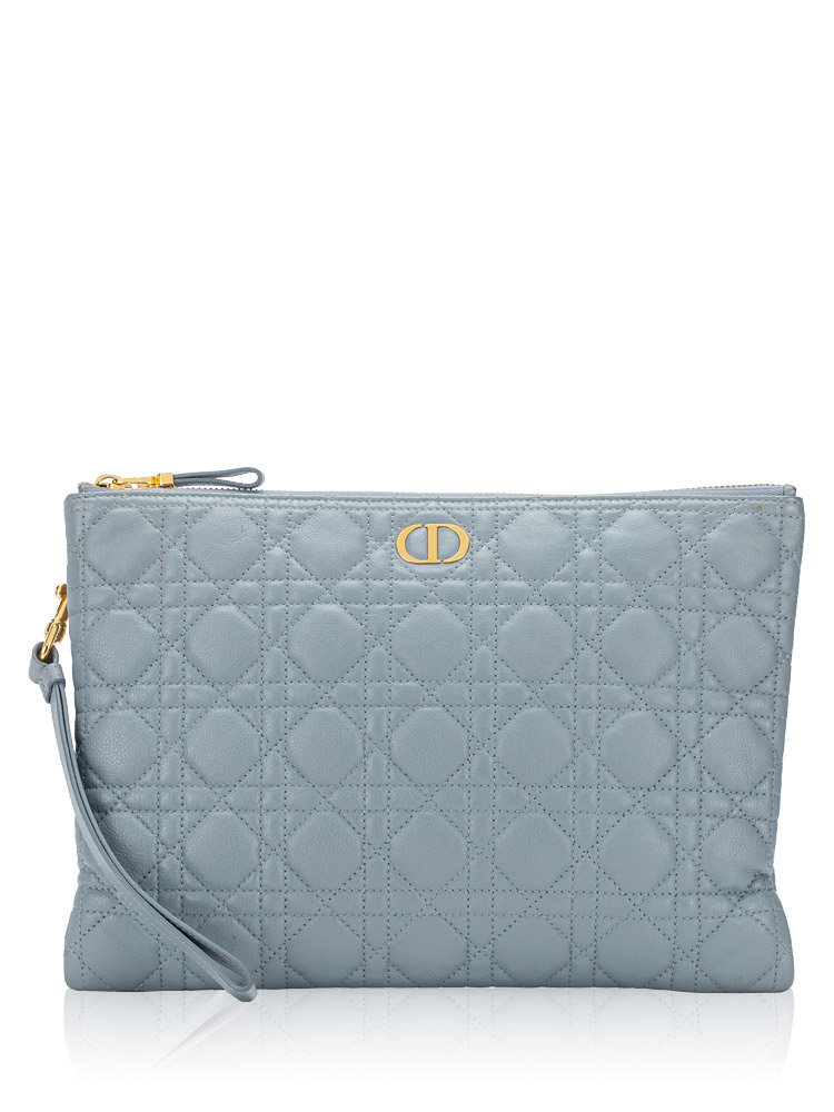 Supple Cannage Calfskin Caro Large Daily Pouch Cloud Blue