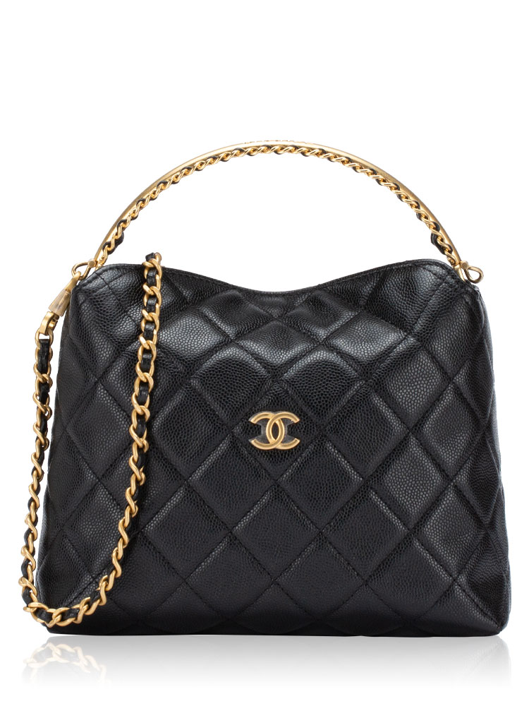 Caviar 24 Hobo Top Handle With Chain Black
