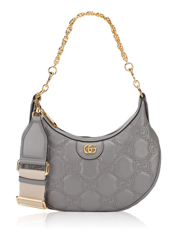 Calfskin GG Matelasse Small Hobo Dusty Grey Natural