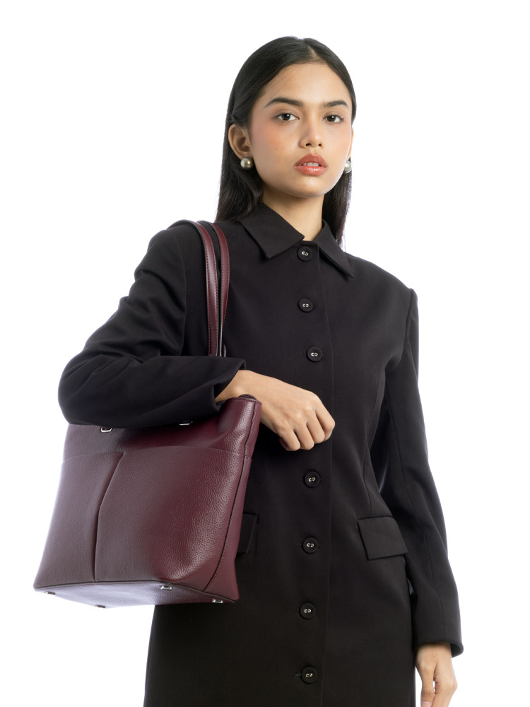 Bedford Leather Medium Pocket Tote Merlot