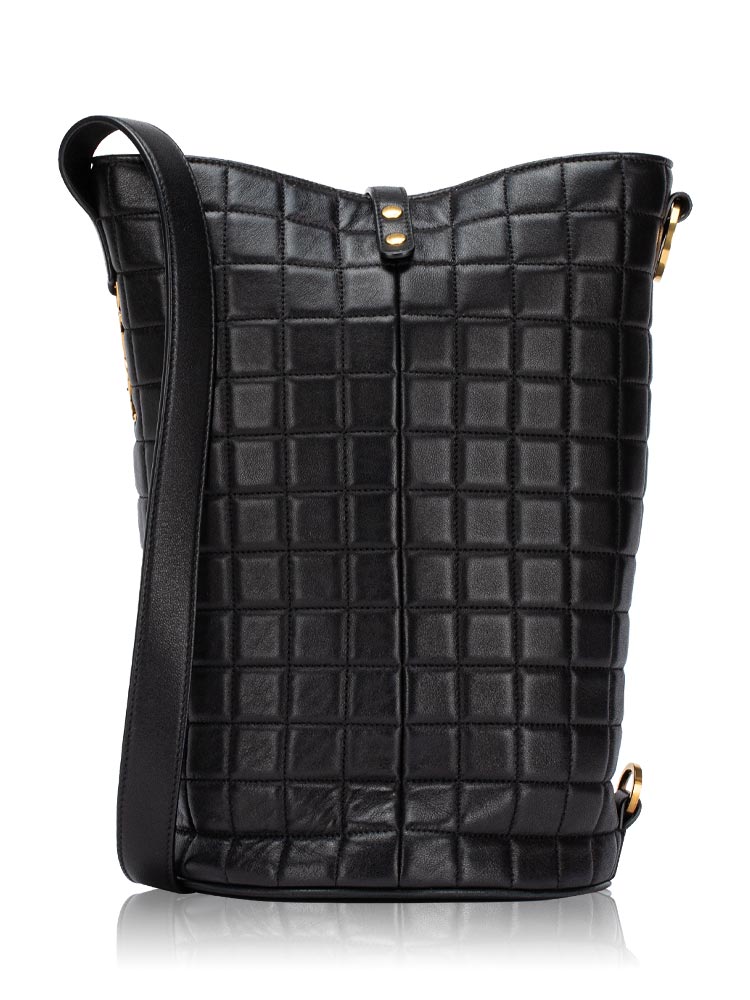 Lambskin Quilted Cecile Medium Bucket Bag Black