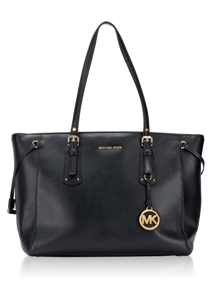 Voyager Crossgrain Leather Medium Tote Black