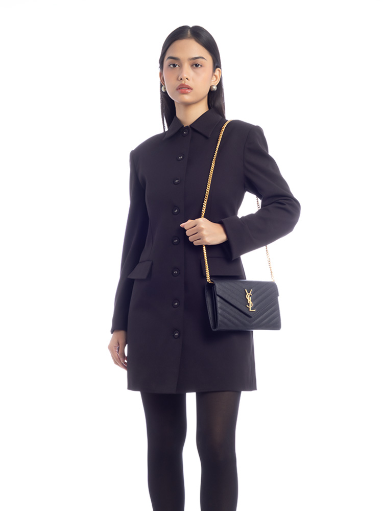 Grain De Poudre Matelasse Monogram 22cm Chain Wallet Nero