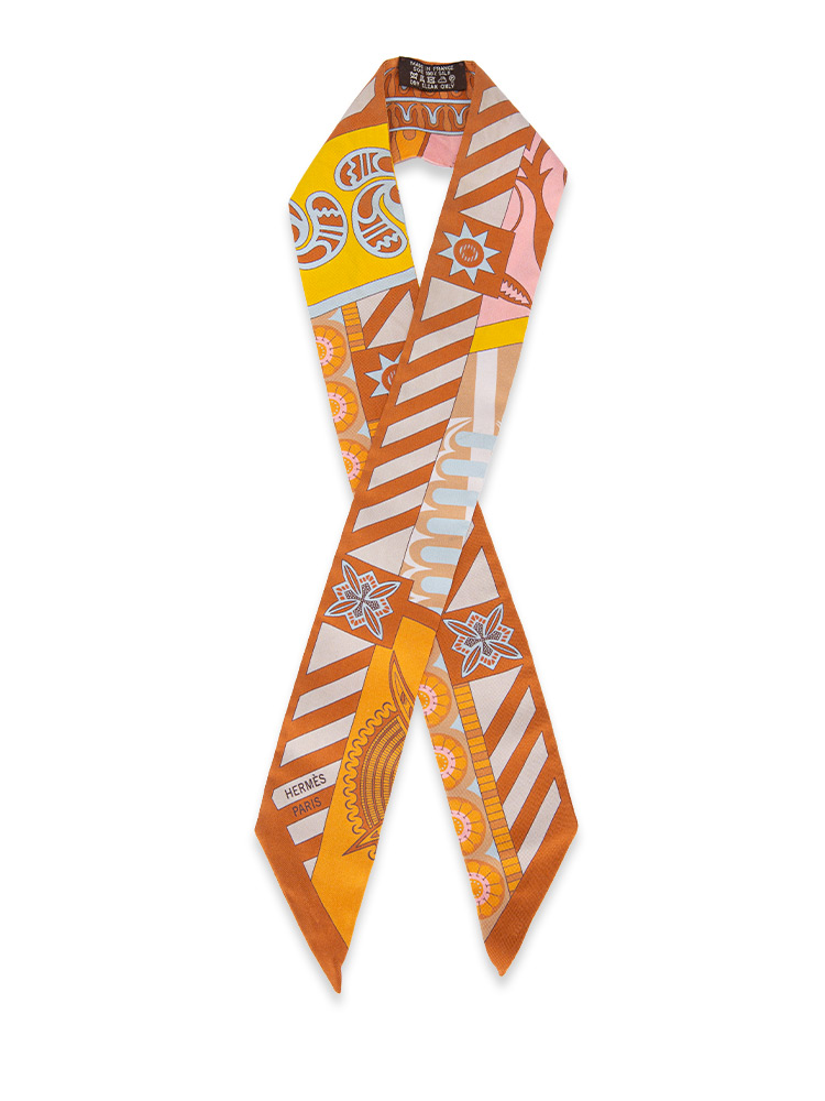 Géométrie Crétoise Silk Twilly Natural Sable Soleil Rose Sakura