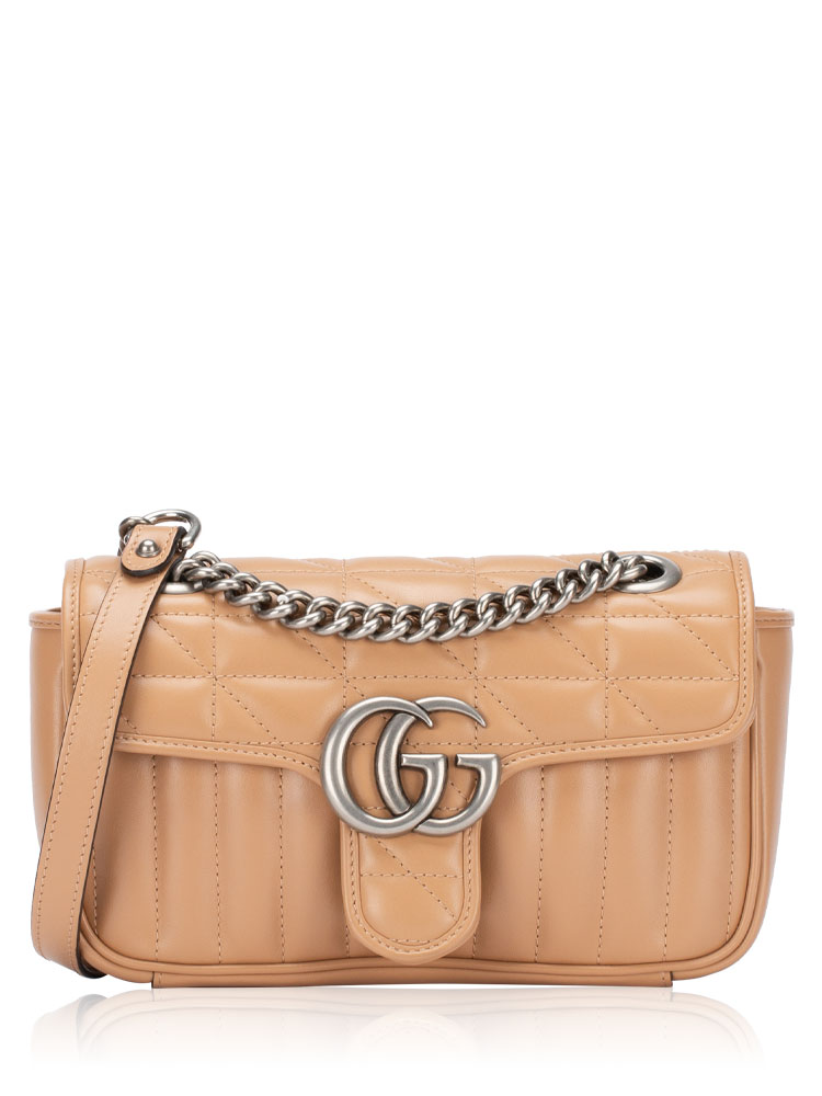 Calfskin Matelasse Aria GG Marmont Mini Shoulder Bag Camelia