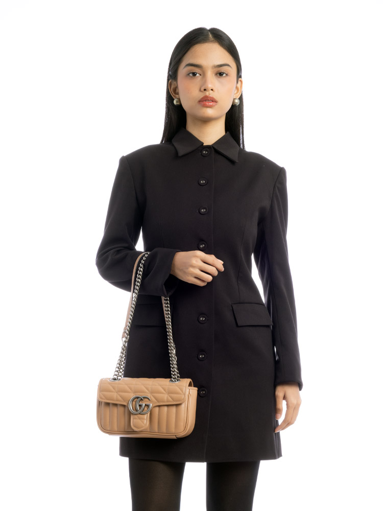 Calfskin Matelasse Aria GG Marmont Mini Shoulder Bag Camelia