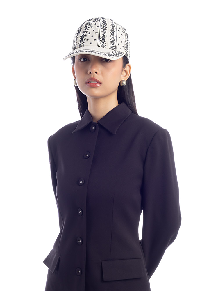 Toile Embroidered Serena Bandana Cap Paisley Cream Sz 57