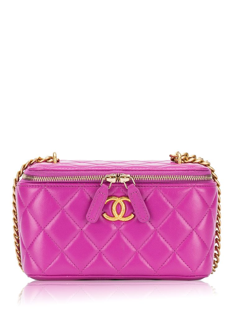 Lambskin Small Pillow Crush Vanity Case With Chain Purple