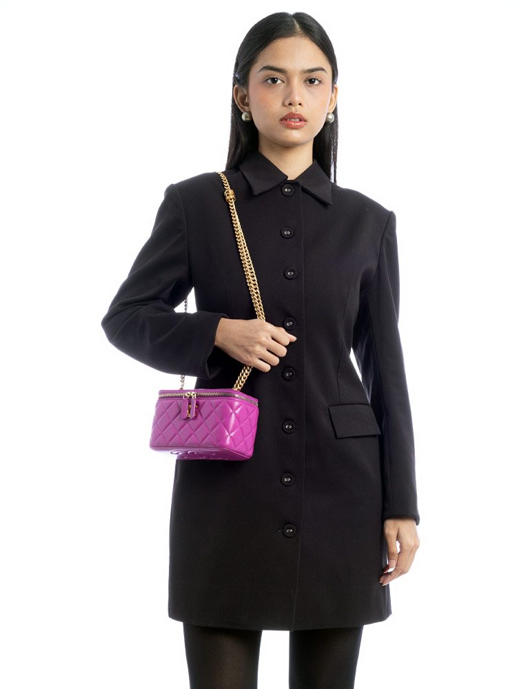 Lambskin Small Pillow Crush Vanity Case With Chain Purple