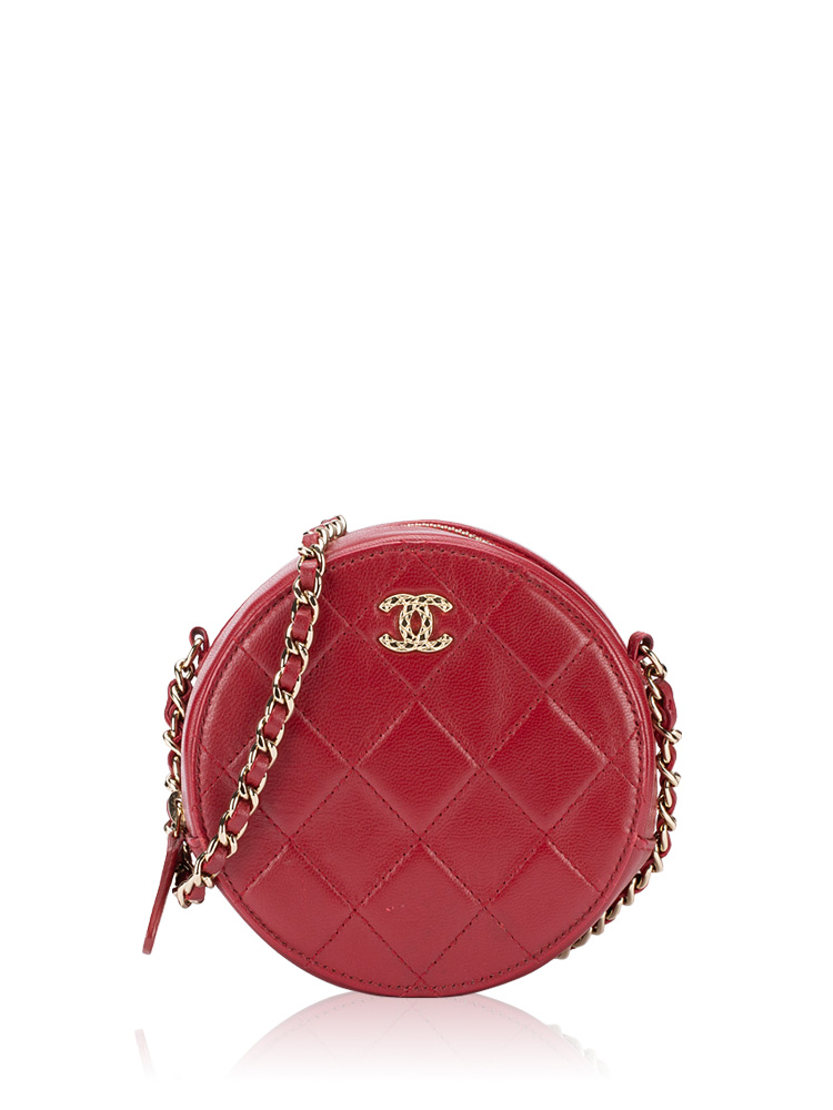 Lambskin Round Clutch With Chain Red