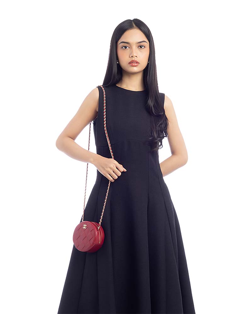 Lambskin Round Clutch With Chain Red