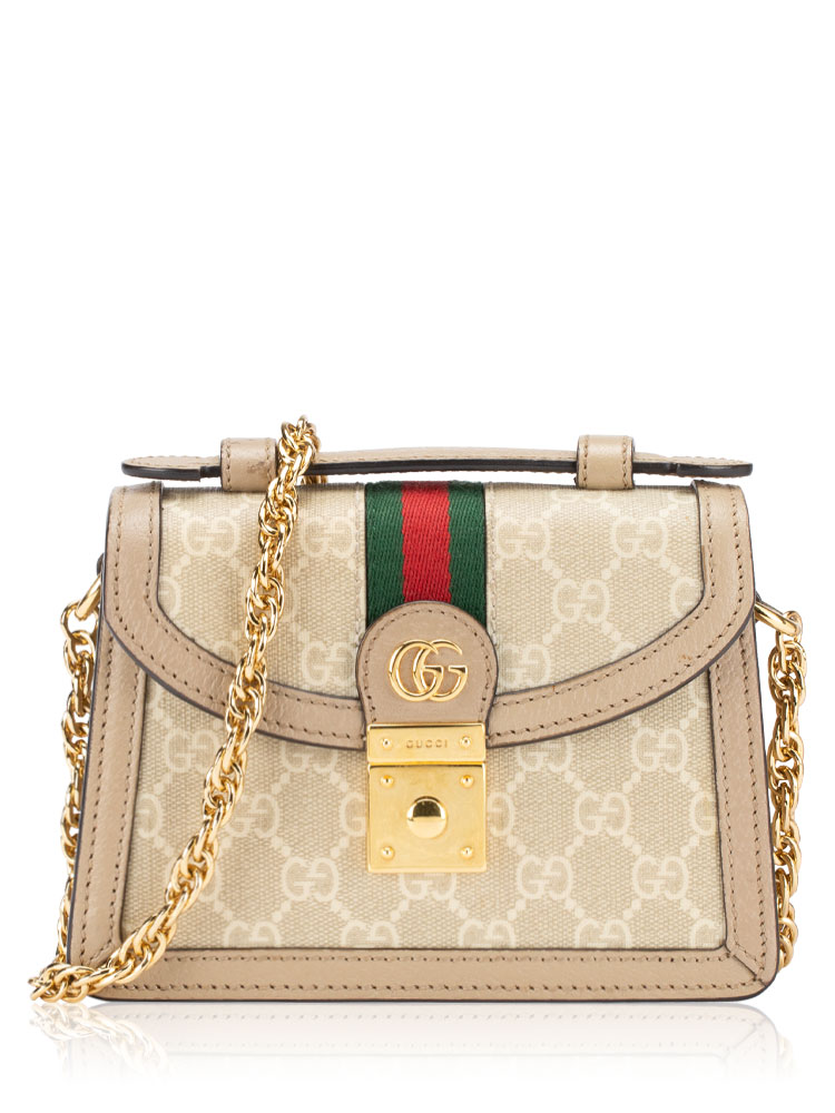 GG Supreme Web Ophidia Mini Top Handle Chain Shoulder Bag Beige