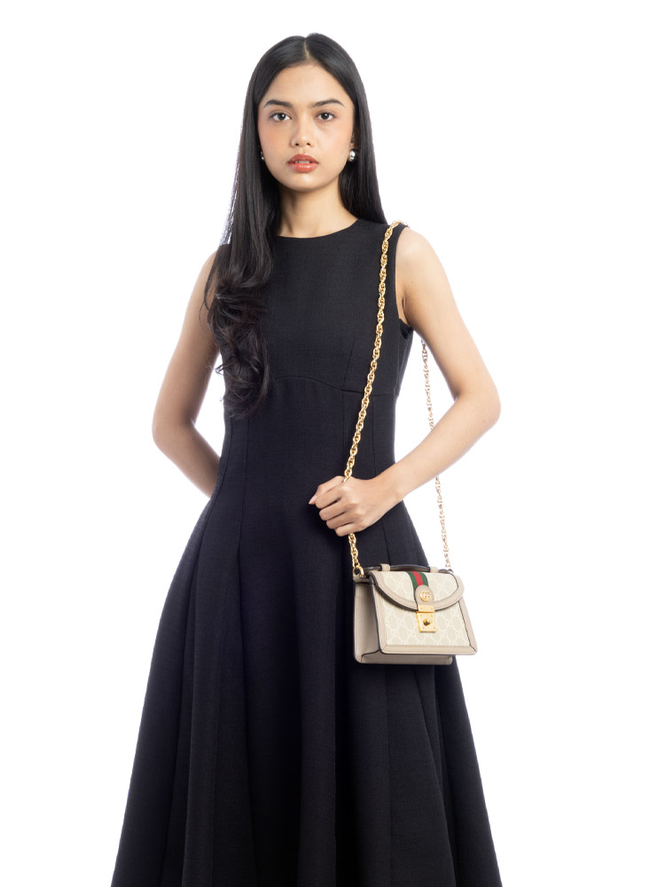 GG Supreme Web Ophidia Mini Top Handle Chain Shoulder Bag Beige