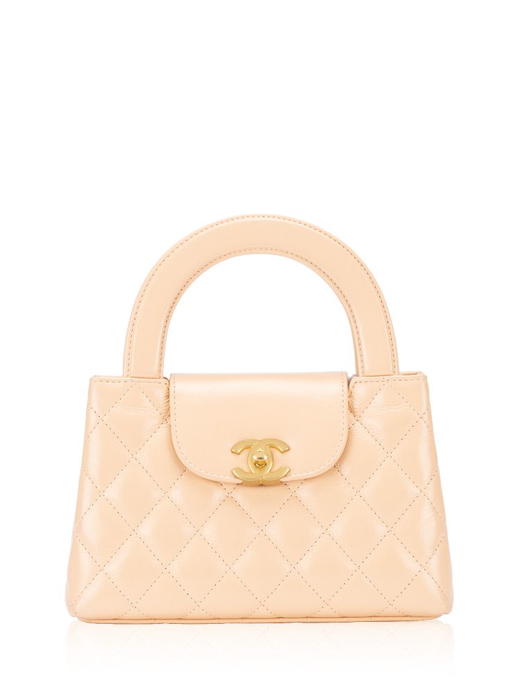 Shiny Aged Calfskin Nano Kelly Shopper Beige