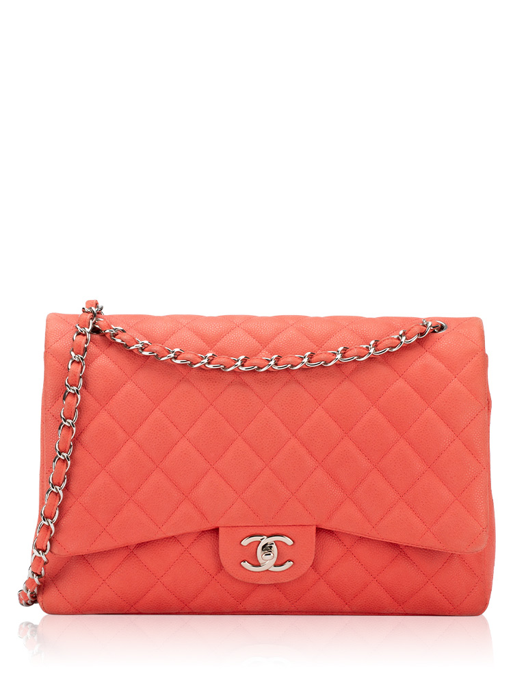Matte Caviar Maxi Classic Double Flap Bag Pink Coral
