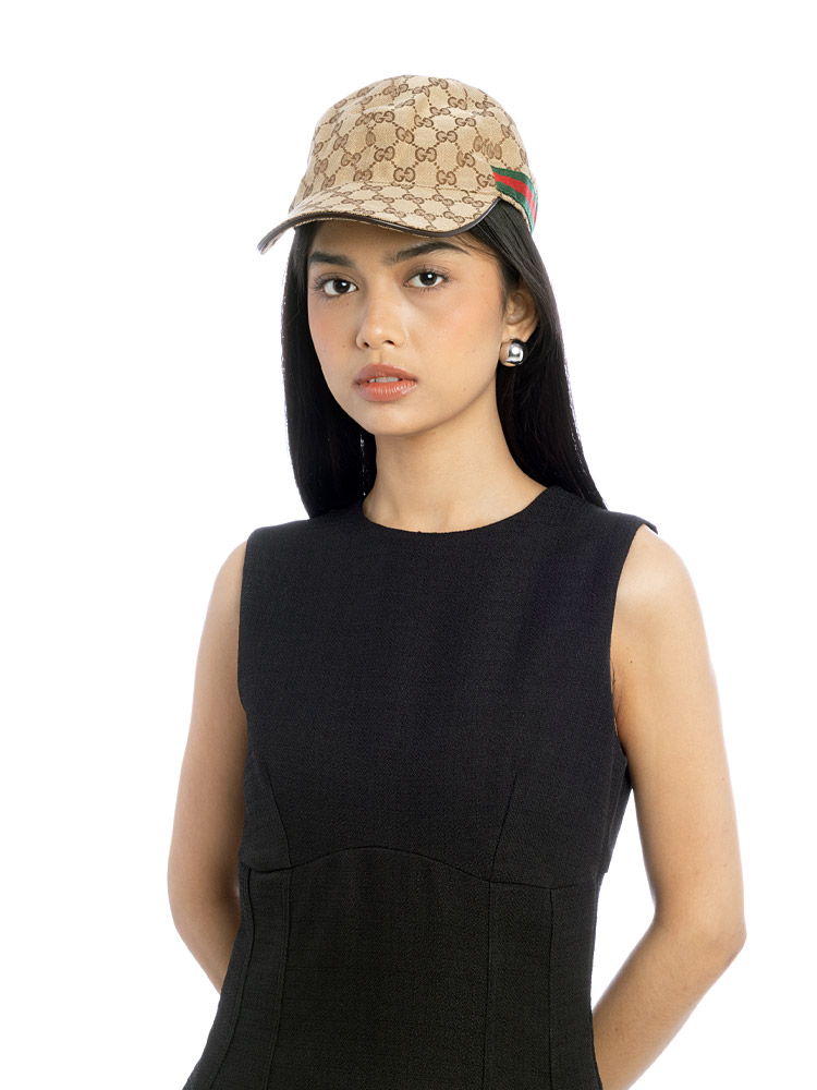 GG Web Baseball Hat Beige Cocoa Sz M