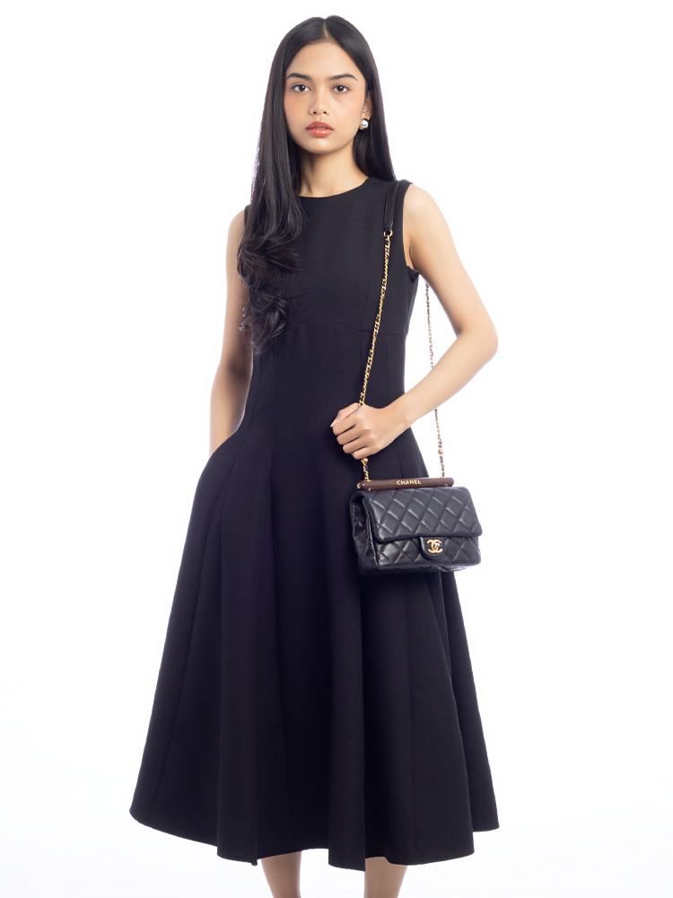 Lambskin Small Flap Bag with Wenge Wood Handle Black