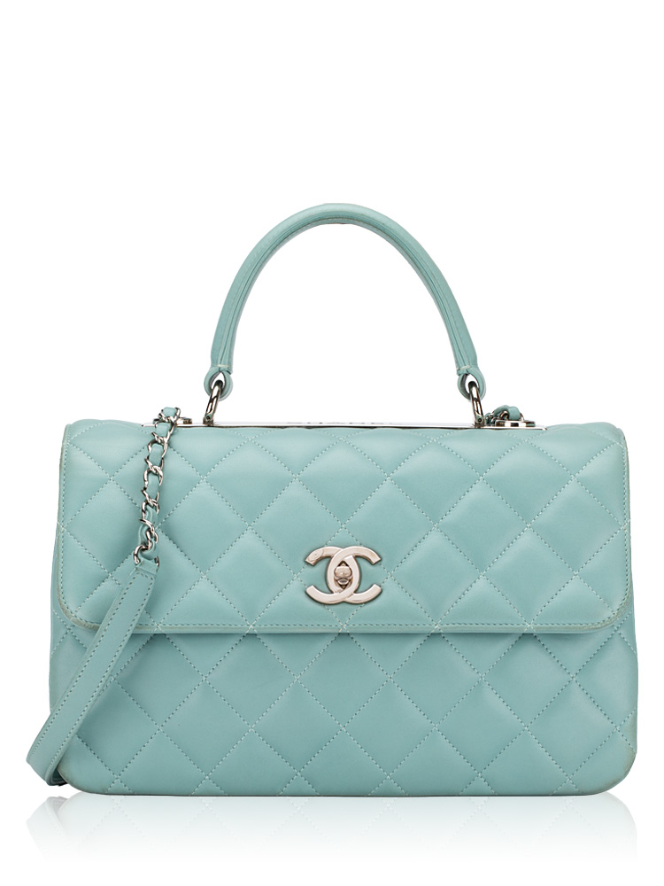 Lambskin Trendy CC Medium Dual Handle Flap Bag Light Blue