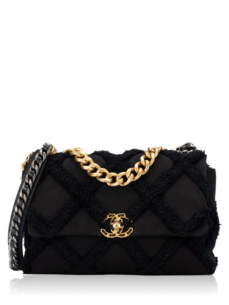 Canvas Quilted Chanel 19 Large Flap Bag Black
