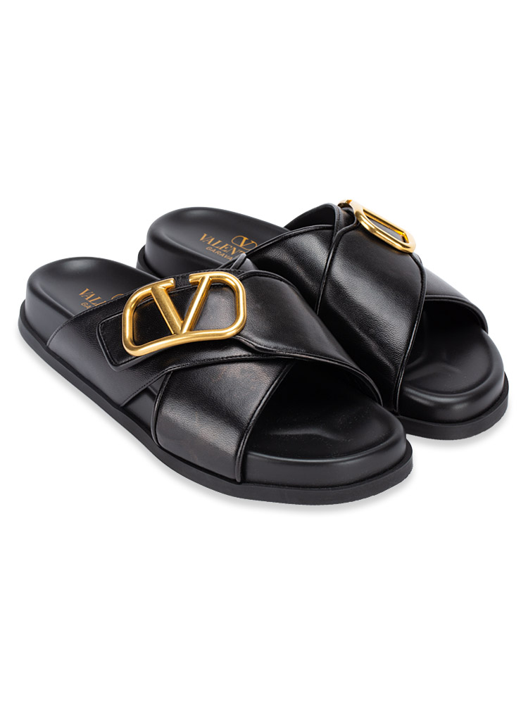 Buffed Calfskin VLogo Sandals Black Sz 37