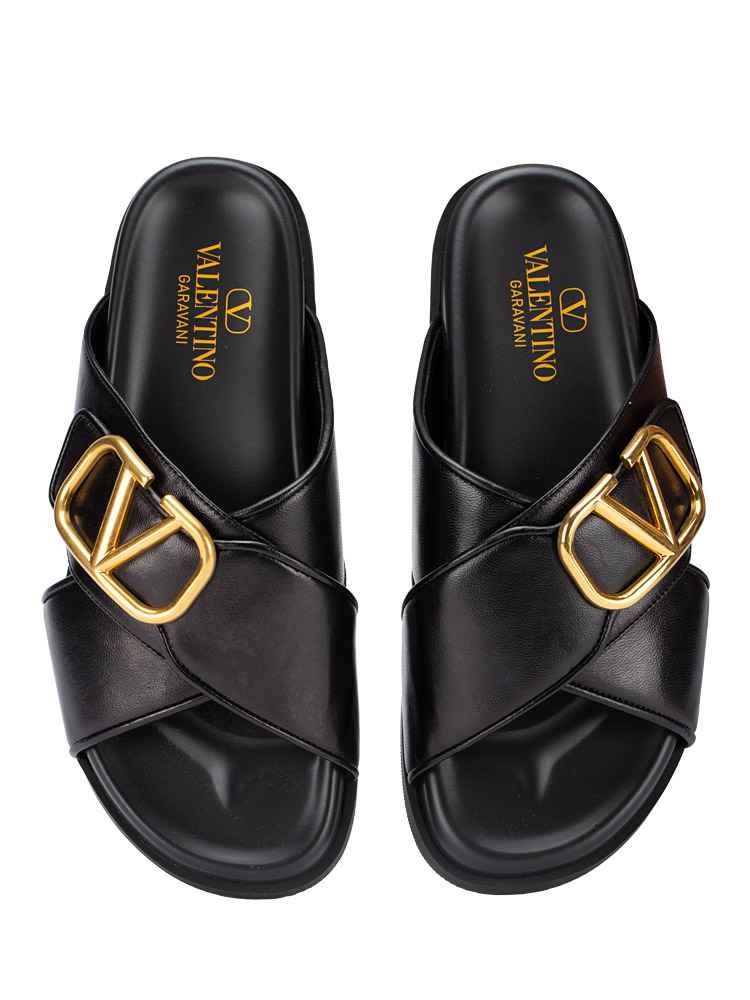 Buffed Calfskin VLogo Sandals Black Sz 37