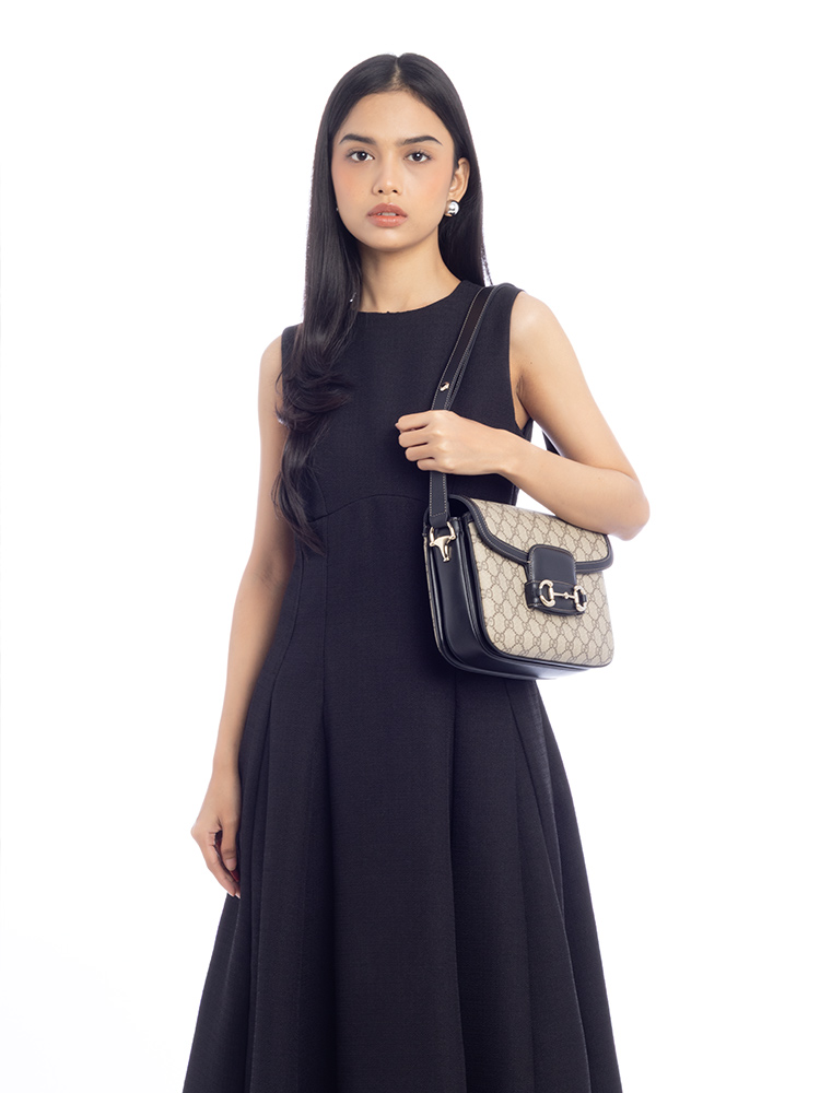 GG Supreme Soft Horsebit 1955 Small Shoulder Bag Beige Black