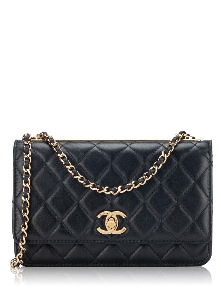 Lambskin Trendy CC Wallet On Chain WOC Black