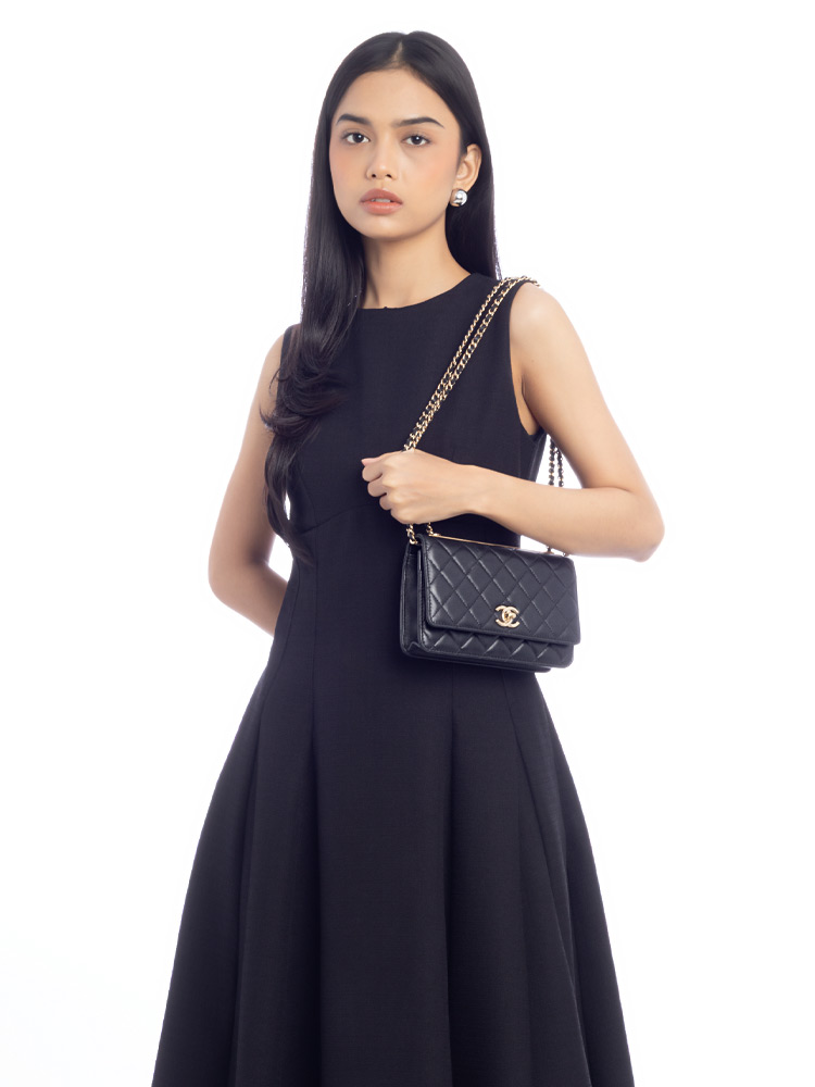 Lambskin Trendy CC Wallet On Chain WOC Black