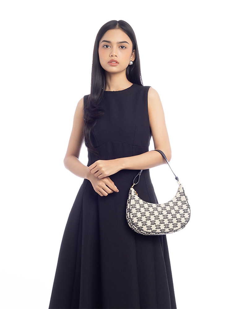 Canvas Triomphe Ava Shoulder Bag White Black