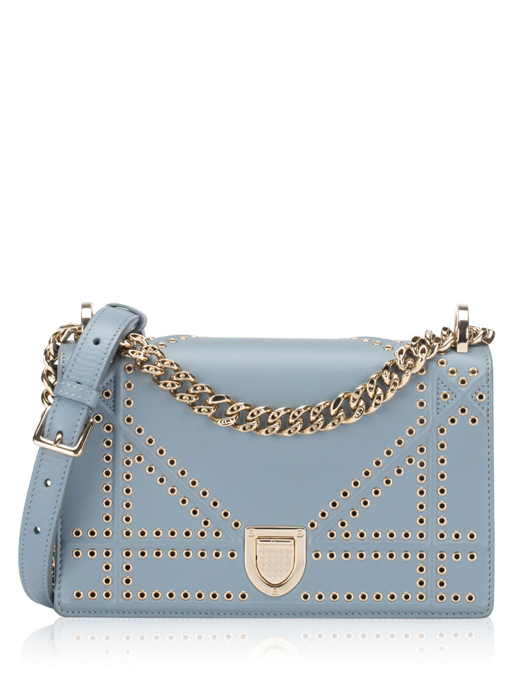 Lambskin Eyelet Diorama Small Flap Bag Light grey