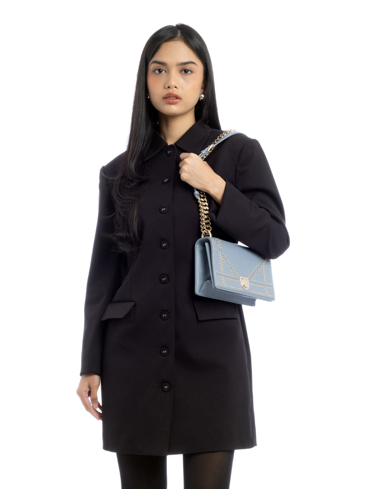 Lambskin Eyelet Diorama Small Flap Bag Light grey