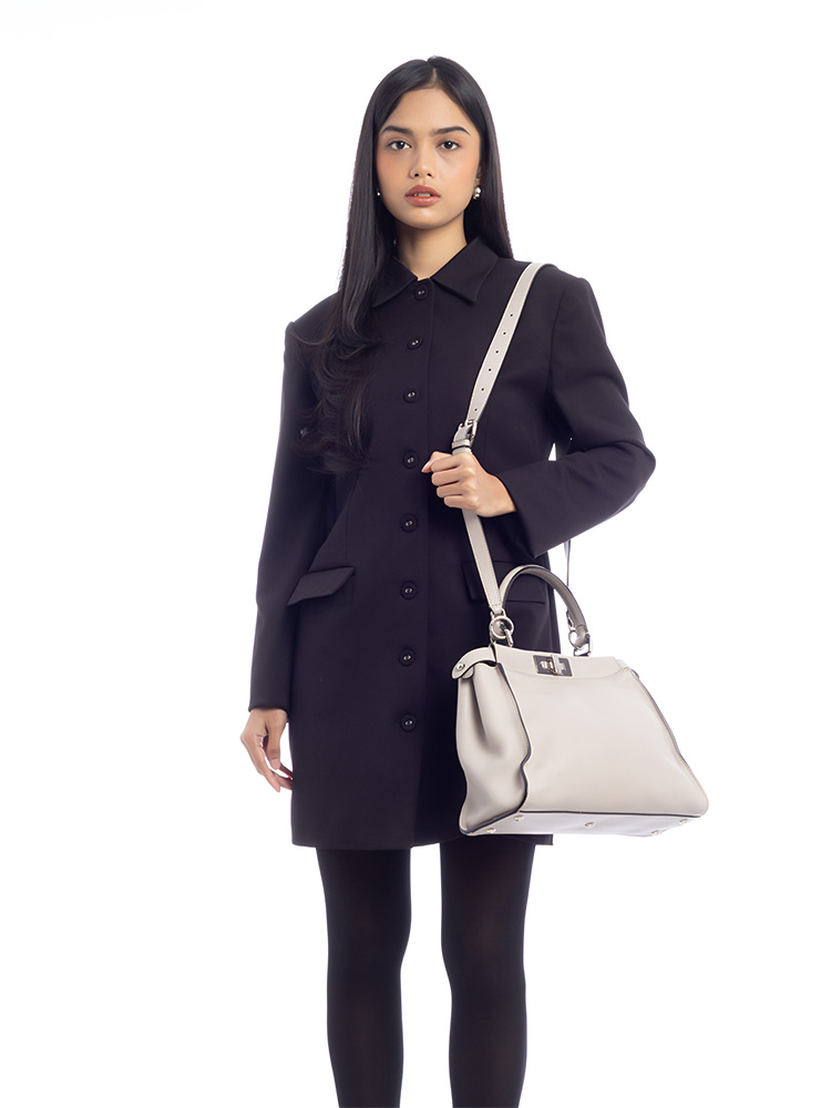 Shiny Nappa Peekaboo Medium Satchel Grigio Polvere