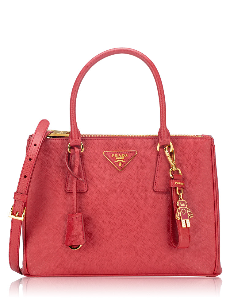 1BA863 Saffiano Lux Double Zip Small Tote Fuoco