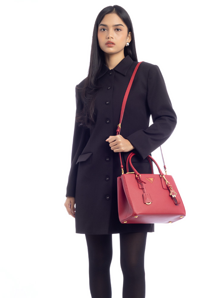 1BA863 Saffiano Lux Double Zip Small Tote Fuoco