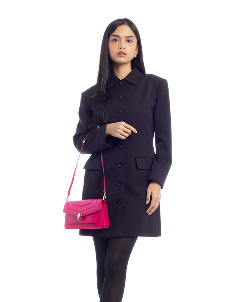 Calfskin Serpenti Forever East West Shoulder Bag Fuchsia