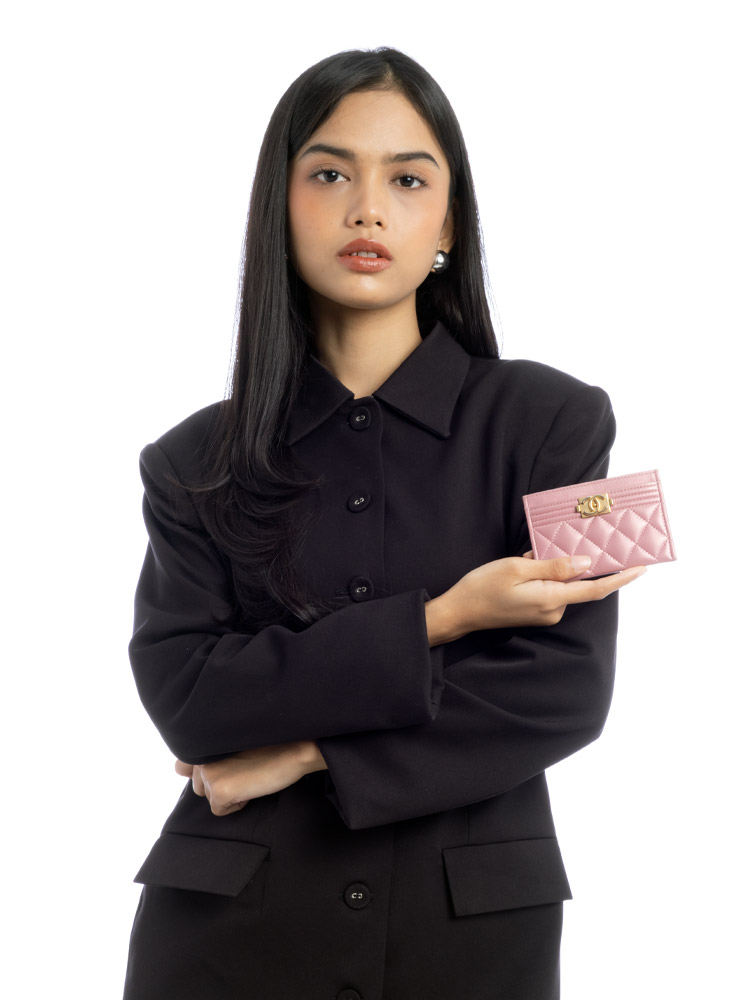 Iridescent Lambskin Boy Card Holder Pink