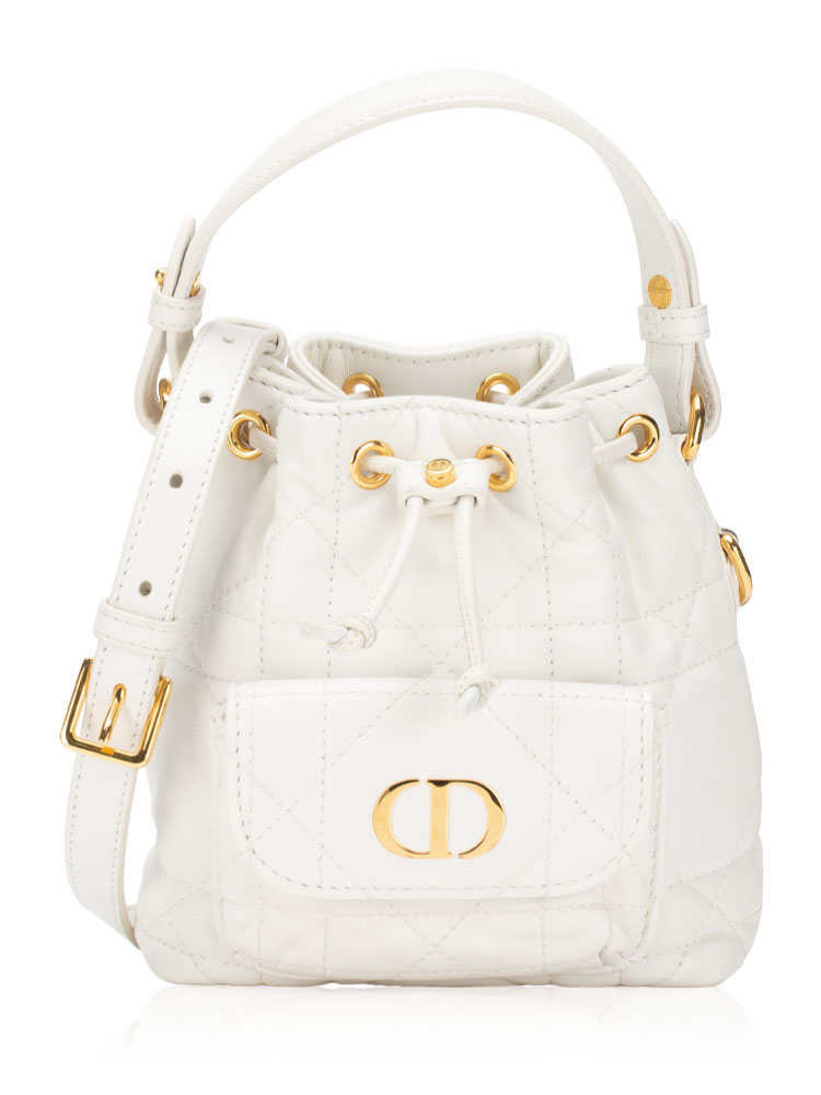 Lambskin Macrocannage Caro Nano Bucket Bag Latte