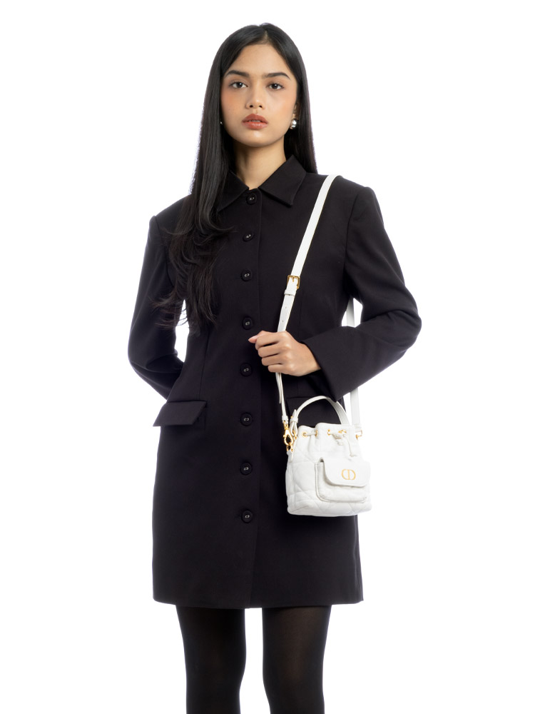 Lambskin Macrocannage Caro Nano Bucket Bag Latte