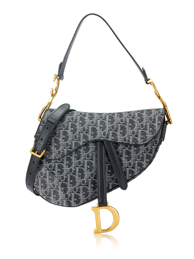 Oblique Denim Saddle Bag With Strap Gray