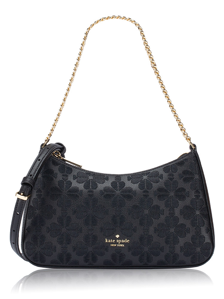 Flower Spade Embroidered Medium Crossbody Black