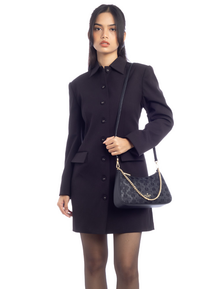 Flower Spade Embroidered Medium Crossbody Black