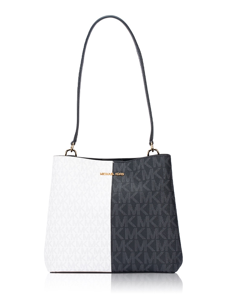 Signature Pratt Medium Two-Tone Bucket Bag Black Multi